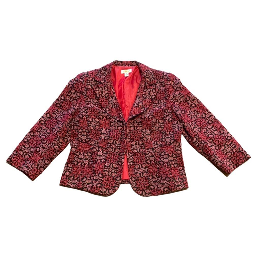 Talbots Blazer Jacket Exquisitely Embroidered Black Pink Size 14
